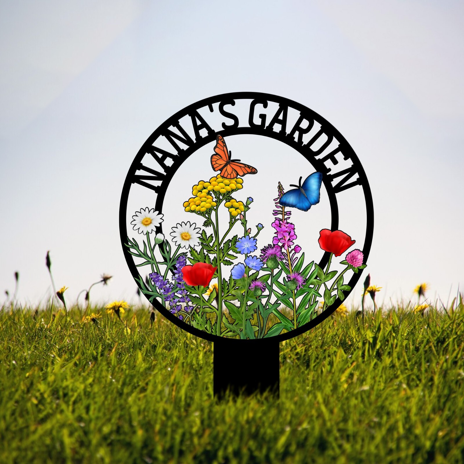 Garden Metal Sign With Stakes, Custom Garden Name Sign, Garden Flower Sign