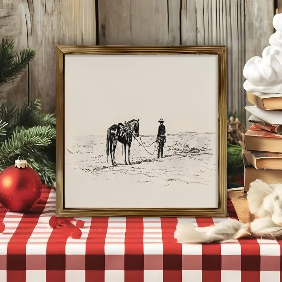 Vintage Cowboy Horse Sketch Wooden Sign Farmhouse Wall Decor for Entryway Gift