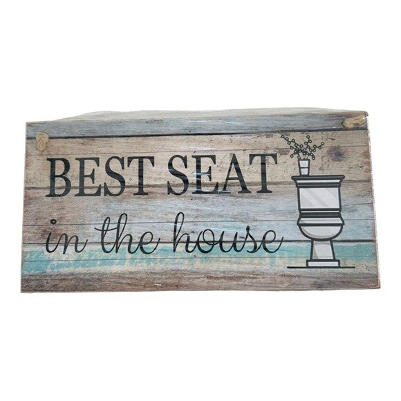 Yankario Best Seat in House Bathroom Wall Decor Sign 12×6 Farmhouse Wood Plaque