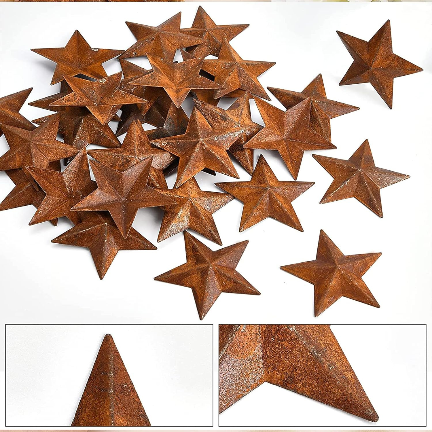 30PCS 1 Inch Metal Rusty Barn Star Antique Primitives Rustic Country Tin Steel S