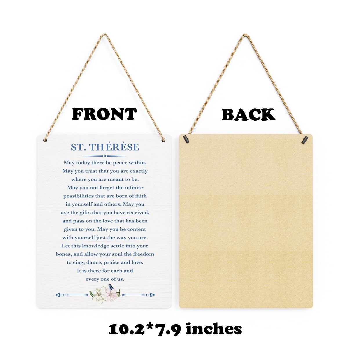 Catholic Wall Art St. Therese Quote Wooden Hanging Sign 8×10 Inches, White