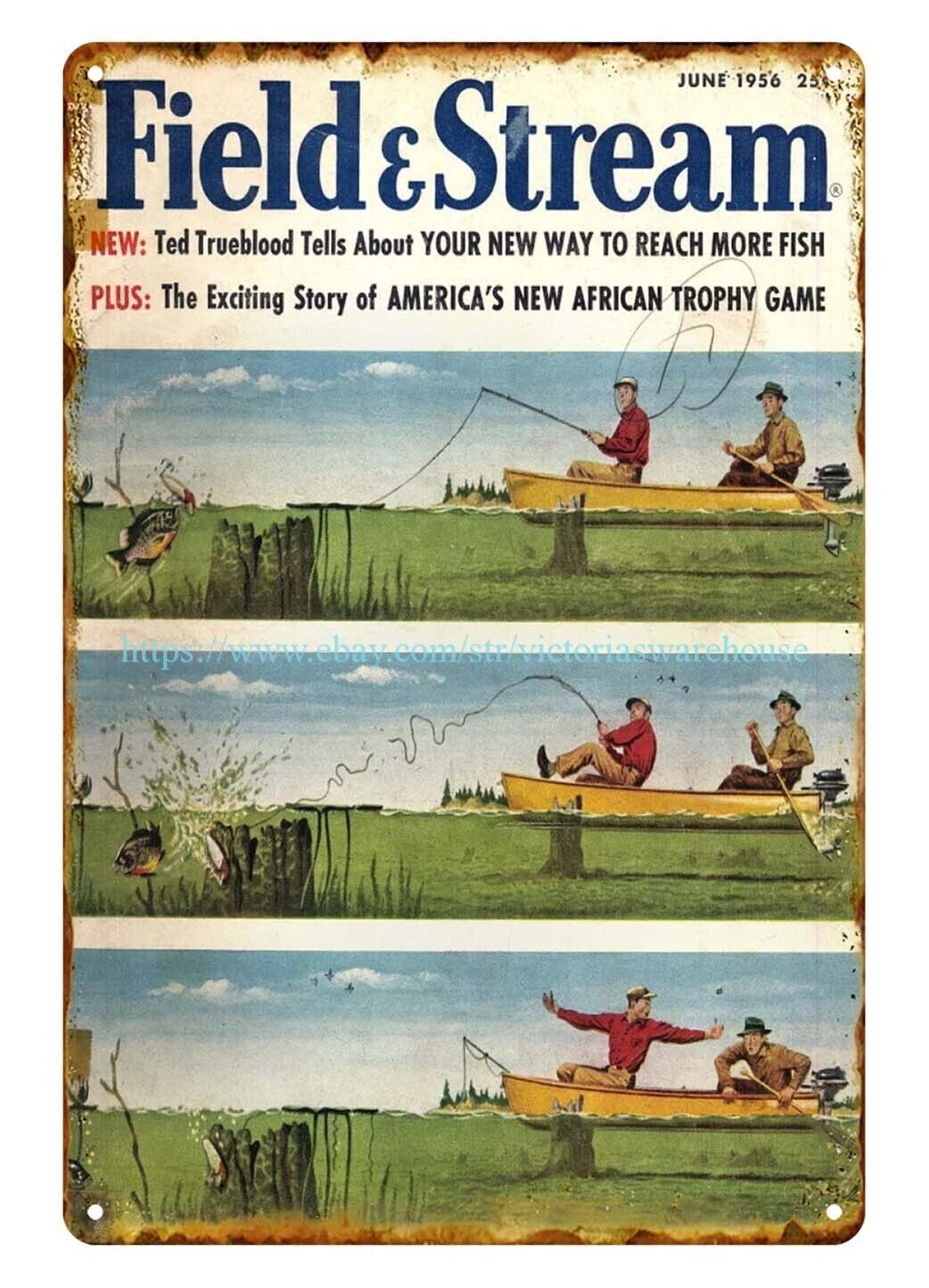 decorative wall hunting cabin 1956 fishing at lake metal tin sign cabindecor