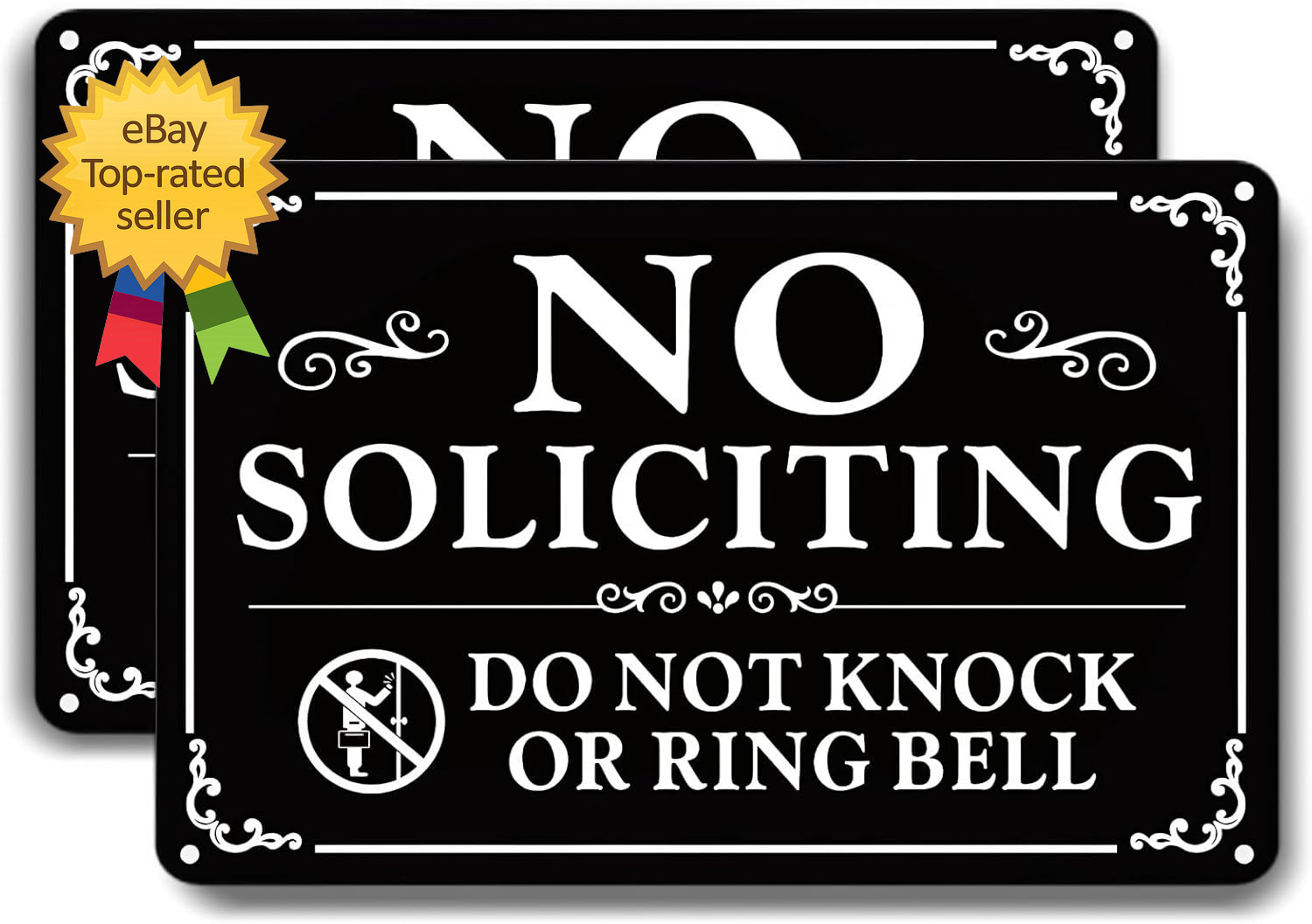 No Soliciting Sign for Front Door 9×6 Inches 2 Pack Self Adhesive Aluminum …..
