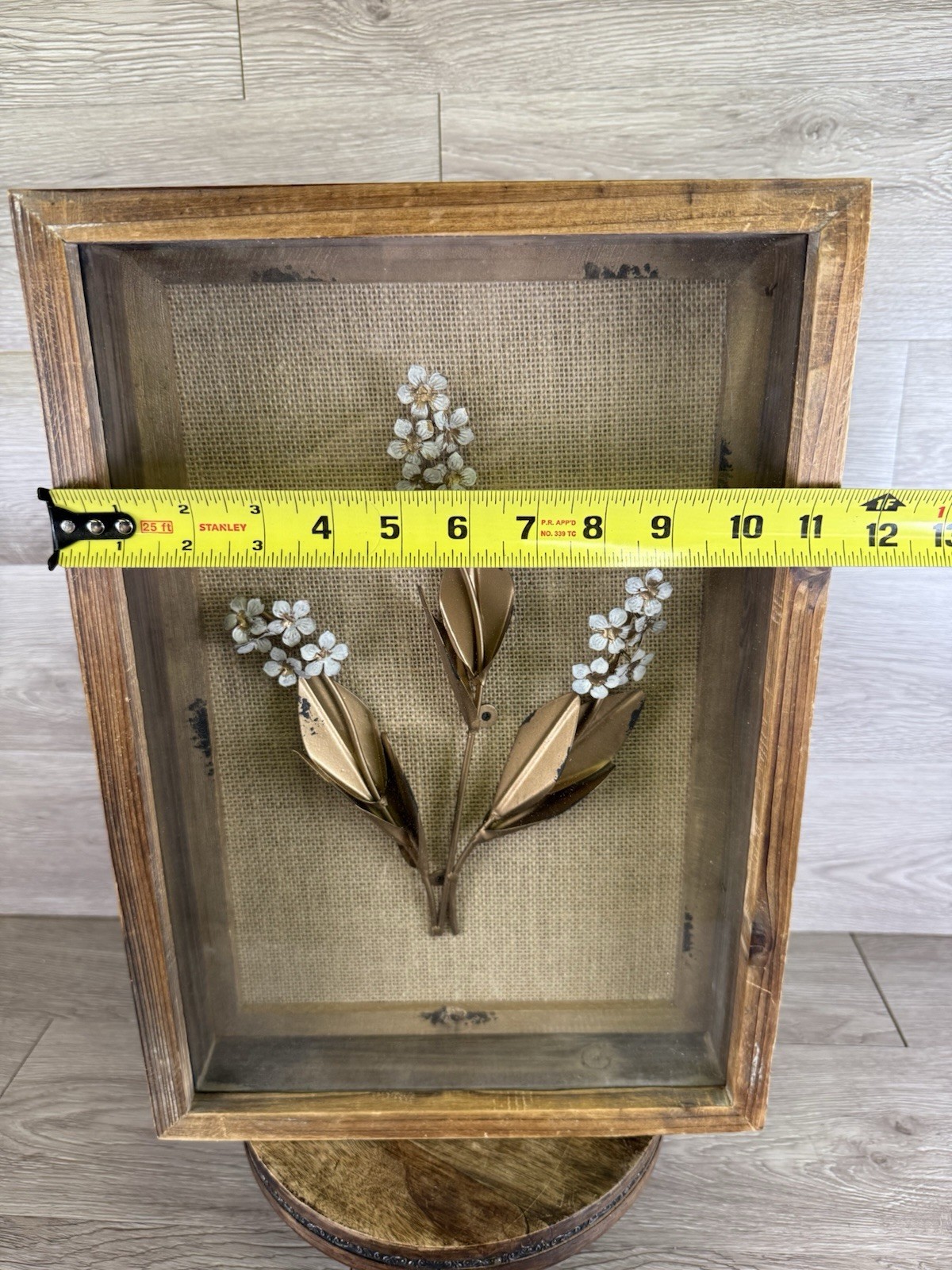 Handcrafted Wooden Shadowbox With Metal Floral Arrangement Inside
