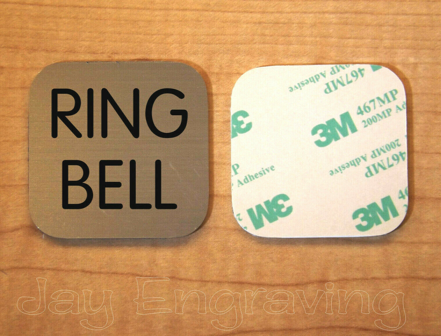 Engraved 2×2 Brushed Gold RING BELL Plastic Tag Sign Plate | Doorbell Plate
