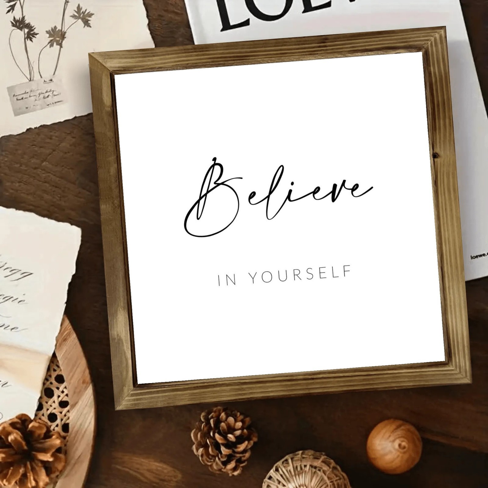 Plain White Background Believe In Yourself Script Cottage Entryway Wall Sign