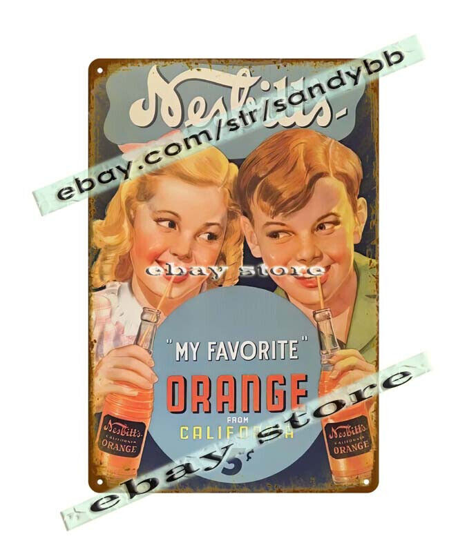 1950s NESBITTS ORANGE soda pop soft drink metal tin sign art cafe bar online