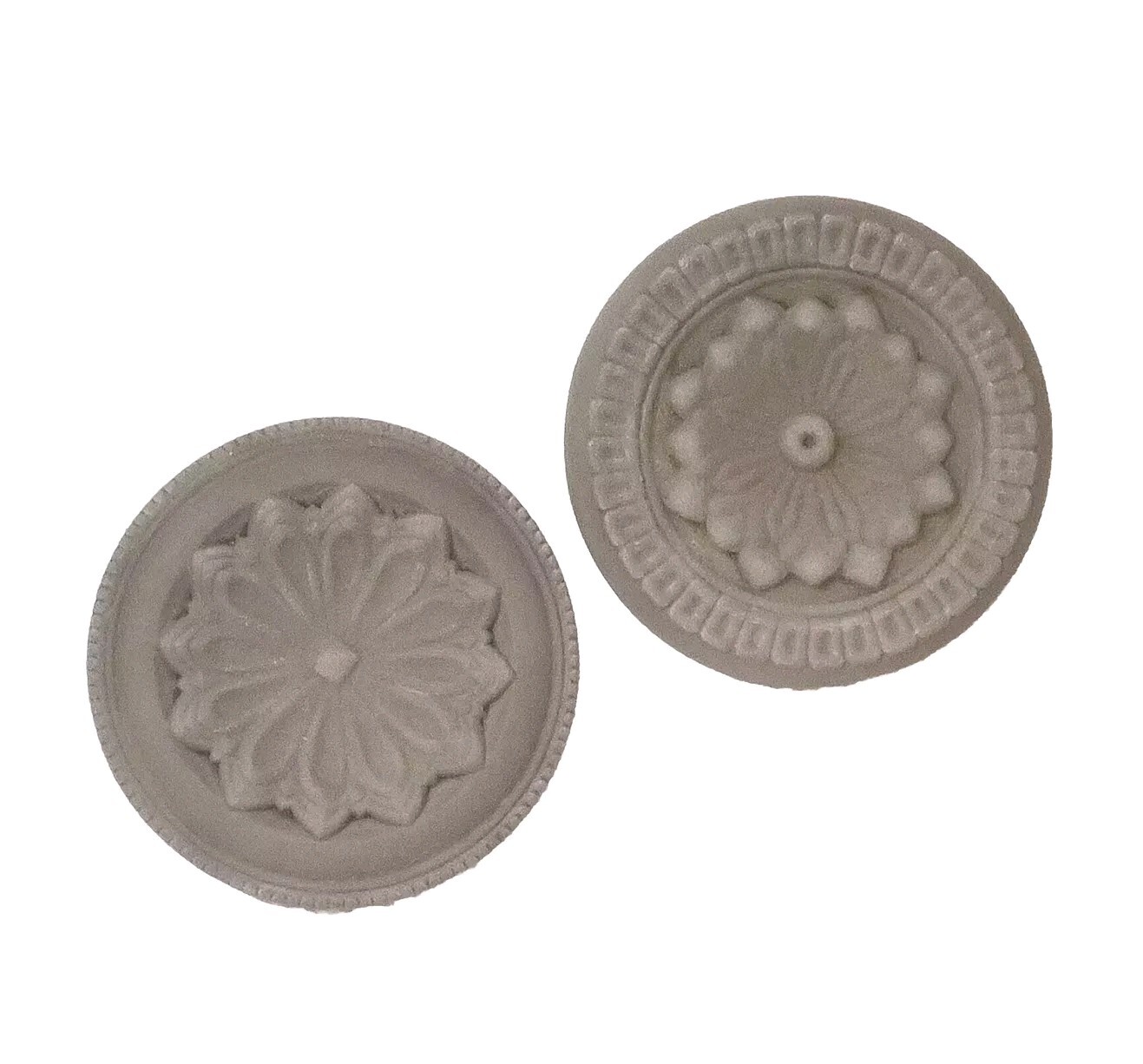 Set Of 2 Round Terracotta Wall Medallions Faux Cement Gray w/White Country Core