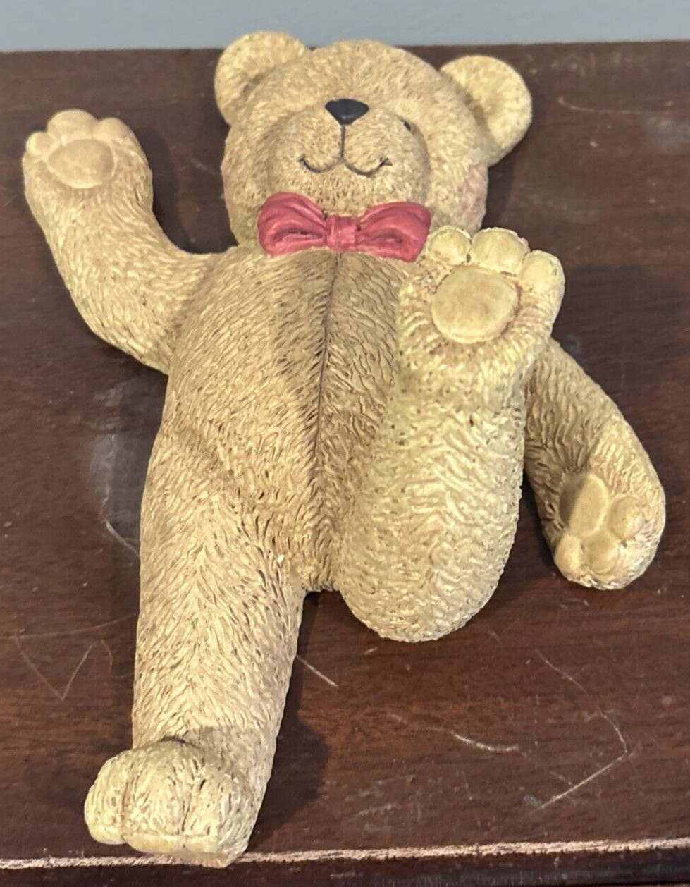 Home Interior for Kids – Resin Teddy Bear Wall Hanging Hook Red Bow 7.5″x6″.