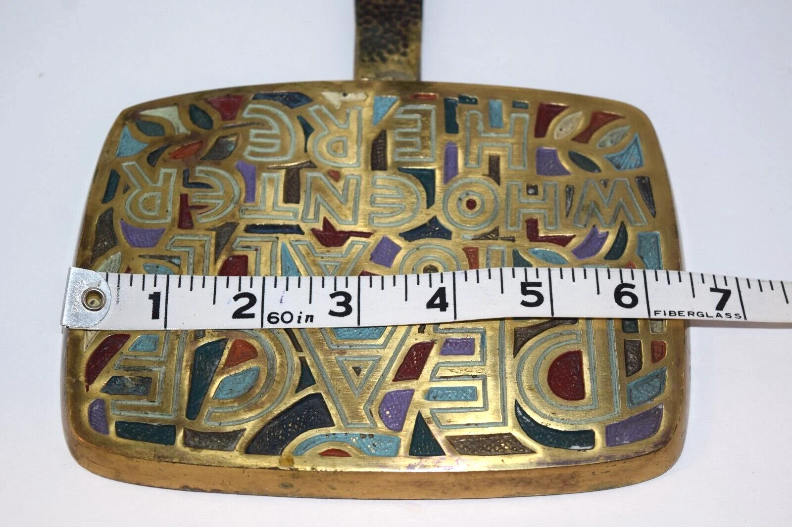 Terra Sancta Creations 1966 Brass Wall Plaque Hook Peace To All Who Enter Here
