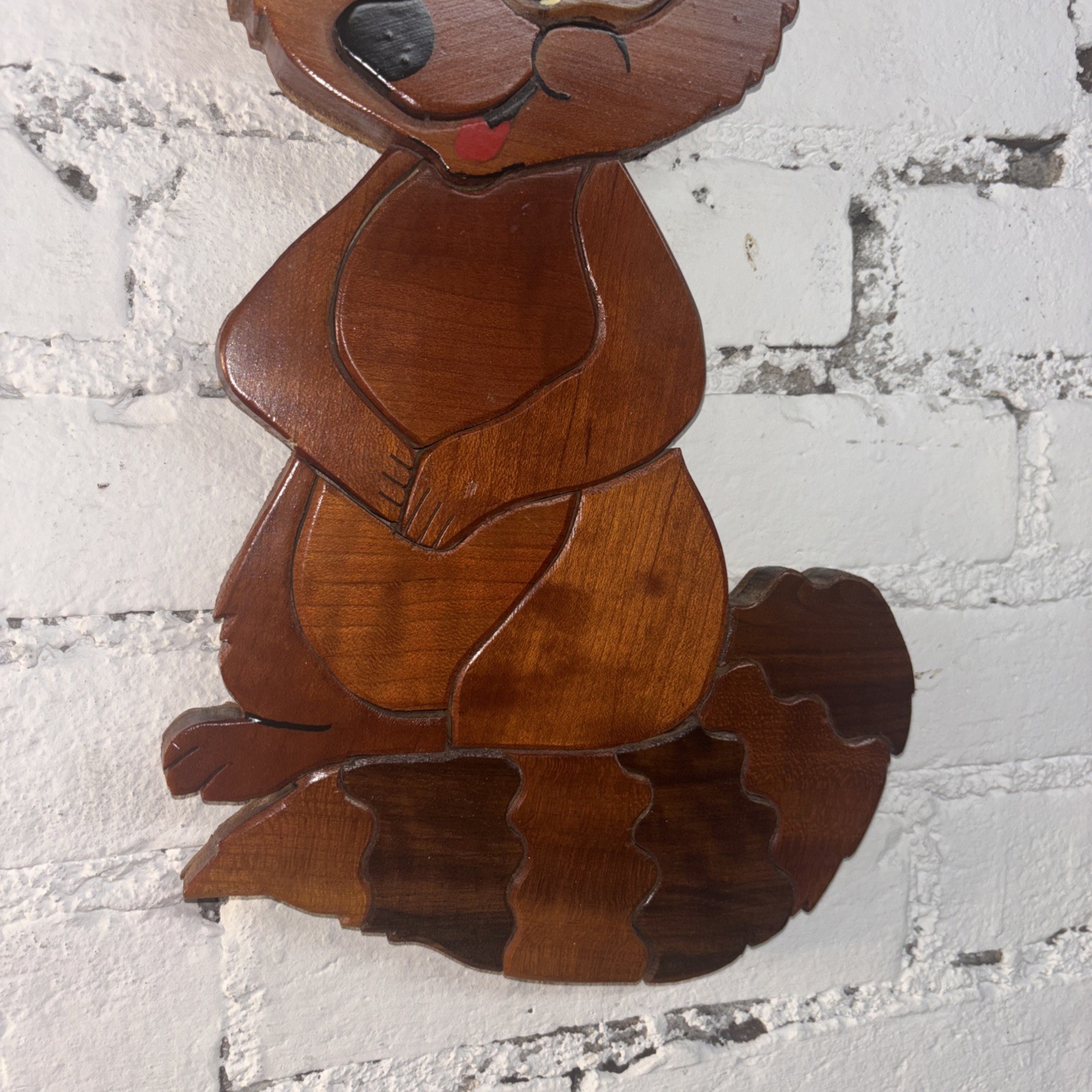 Hand Crafted Wood Art Raccoon Wall Plaque, Jigsaw Puzzle Art Farmhouse Cottage