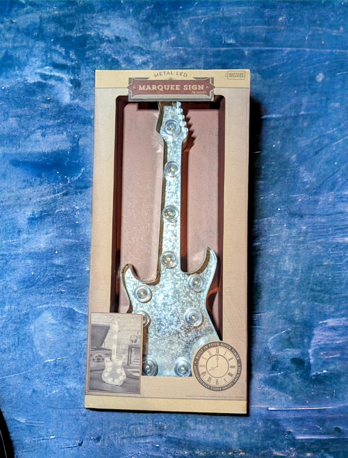MAN CAVE LED Lighted ELECTRIC GUITAR Marquee Primitive Metal Wall Art Decor