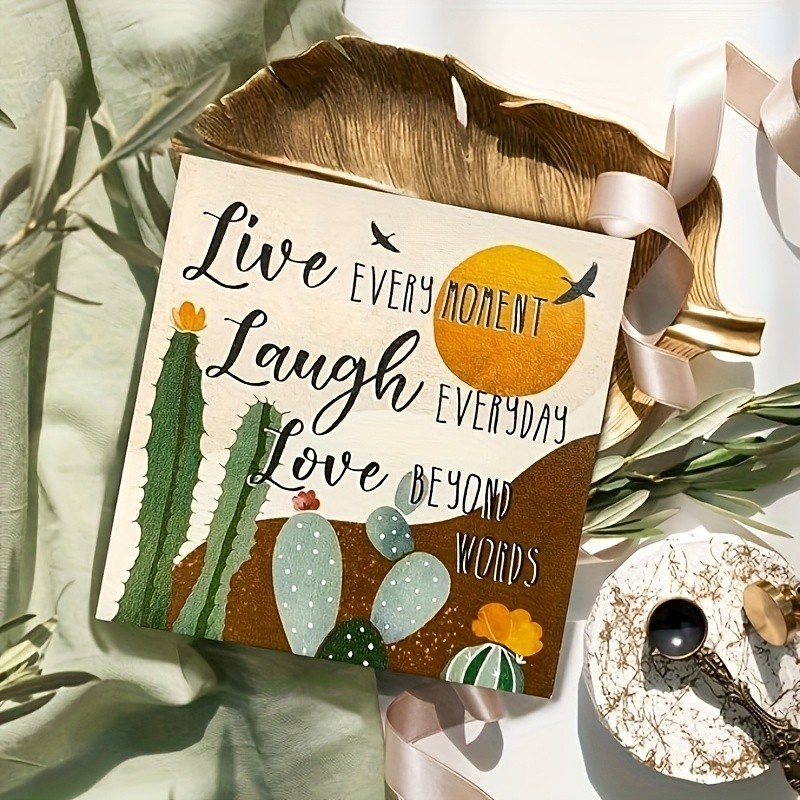 2D Inspirational “Live Laugh Love” Cactus & Sun Wall Art Sign Wooden Desk Decor