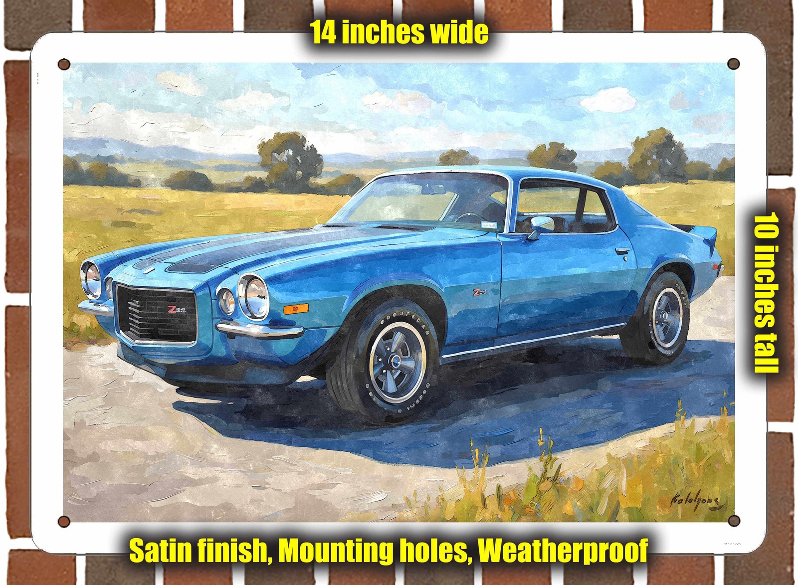Metal Sign – 1970 Chevrolet Camaro Z/28 RS 3 Watercolor – 14×10