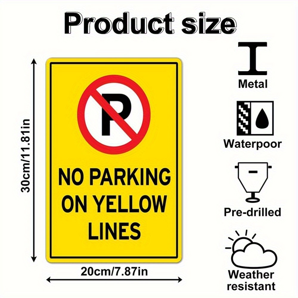 Iron Painting Metal Sign for Home No Parking Yellow Line Hanging Decorative Gift