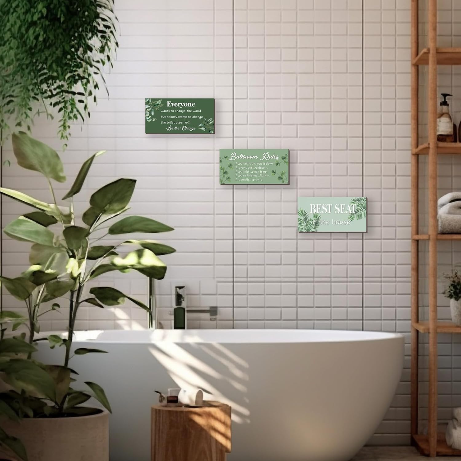 3 Pcs Green Bathroom Rules Decor Sage Farmhouse Wooden Best Seat in the House Wa