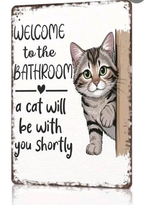 Funny Cat Bathroom Metal Sign Welcome Retro Vintage Wall Decor Plaque 8×12″