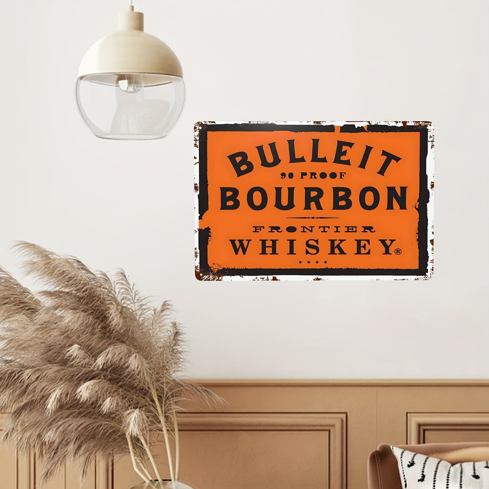 Vintage Bulleit Bourbon Tin Sign – 90 Proof Frontier Whiskey Bar/Man Cave Decor