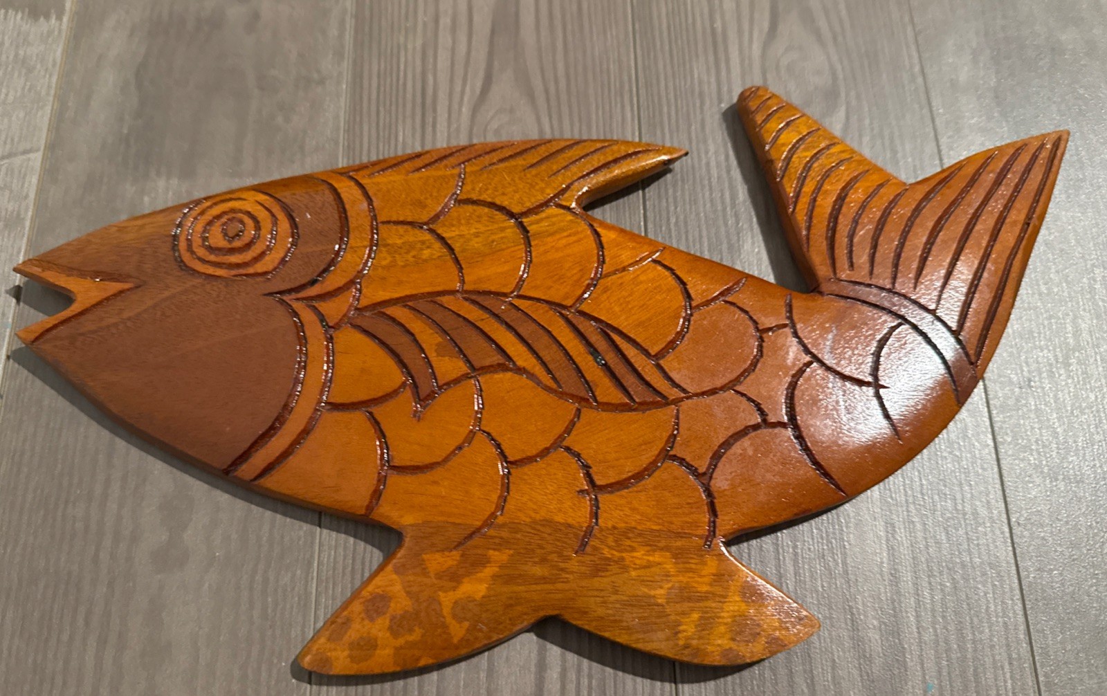 Vintage Hand Carved Lightweight Wooden Fish Hanging Folk Art Decoration For Wall