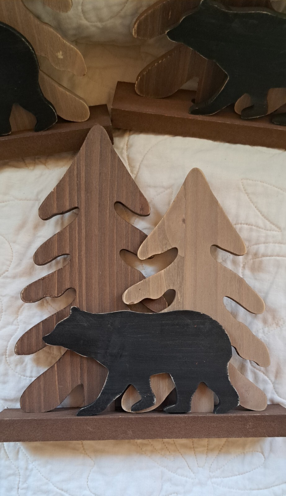 3- Bear Wooden Cabin Home Decor Trees Cabin Core Nature Standing Wood Figures