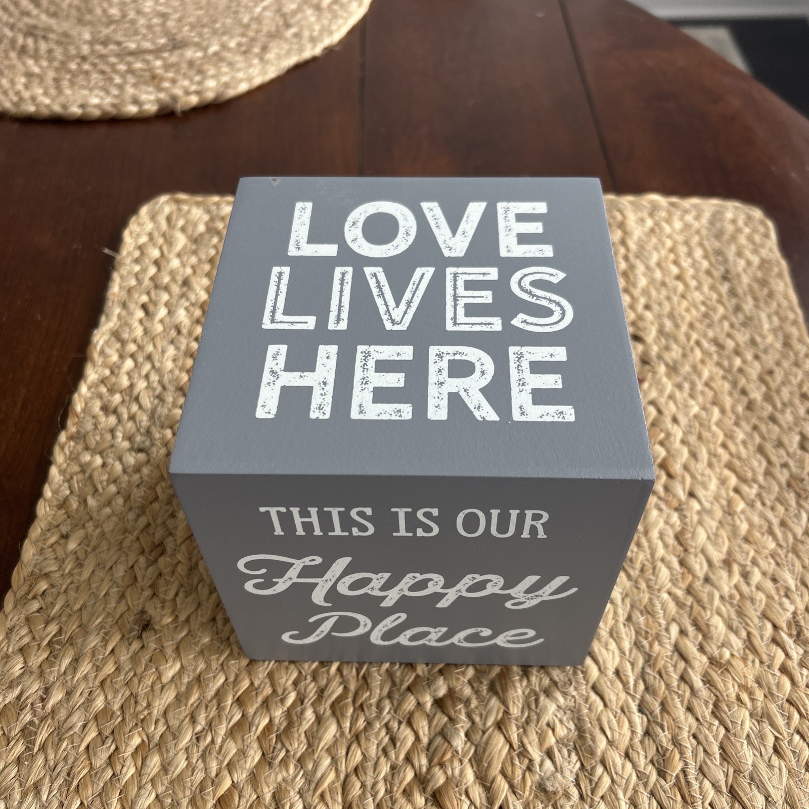 Grey & Ivory Wooden 5” Square Paper Weight/Home Decor/Sign/Block