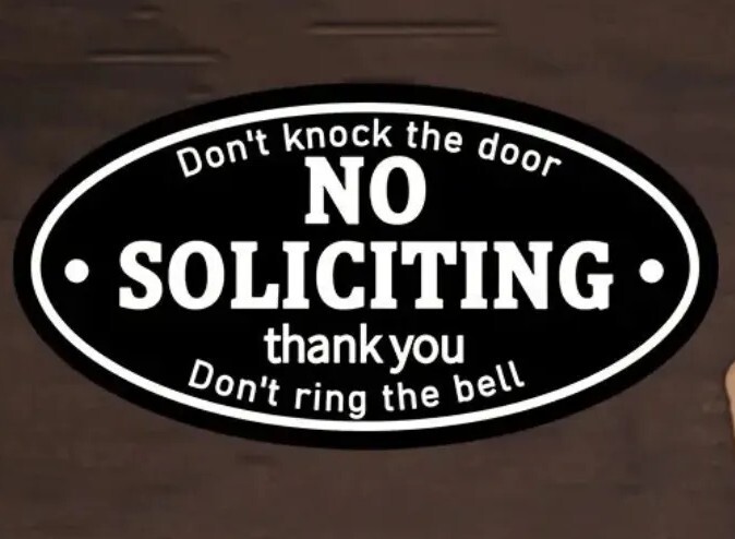 W1 No Soliciting Sign Oval Thanks Don’t Knock Ring 5.3×2.8 (Ship w/ Tracking #)