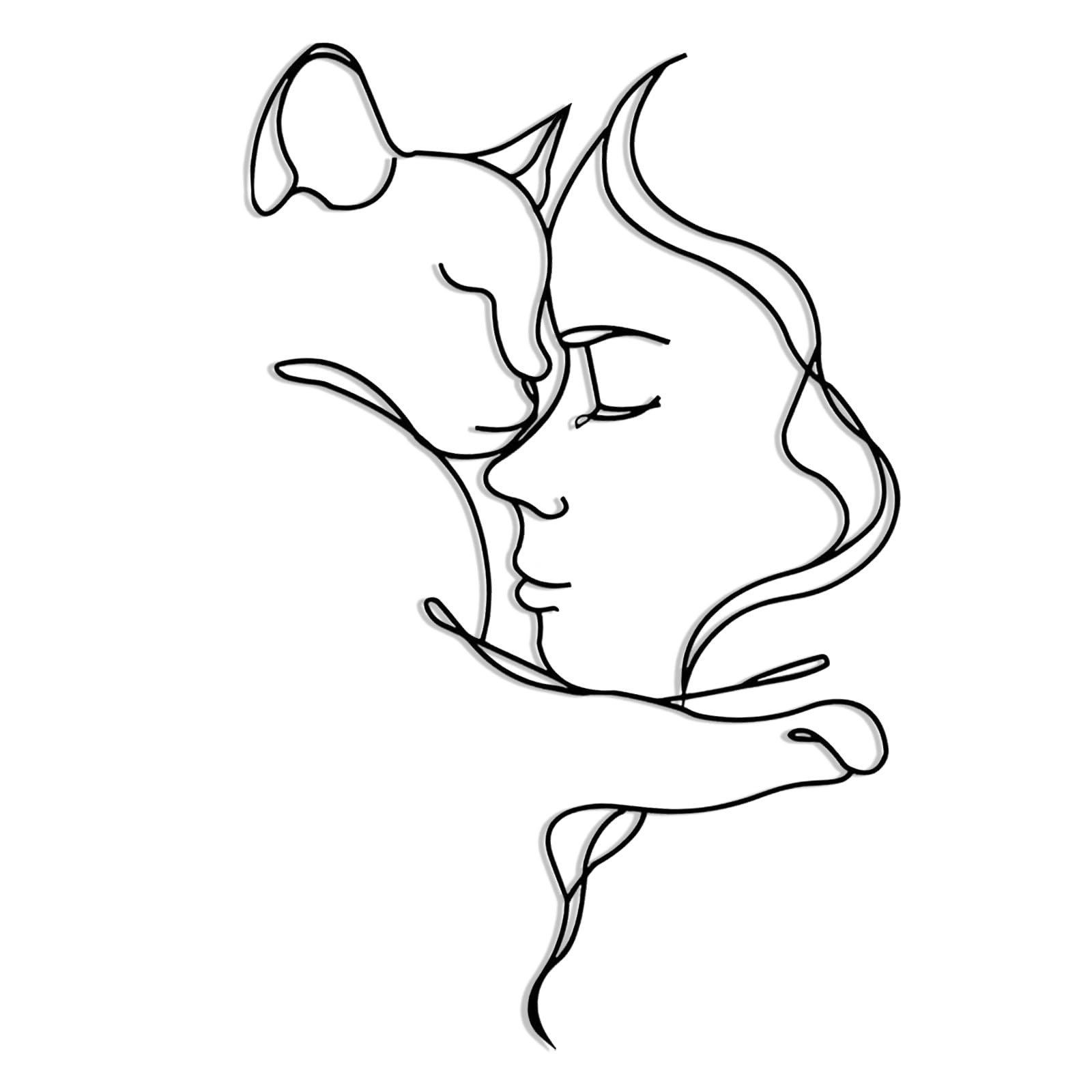 Metal Art Wall Decor – Beautiful Woman and Cat Line Decoration – Elegant