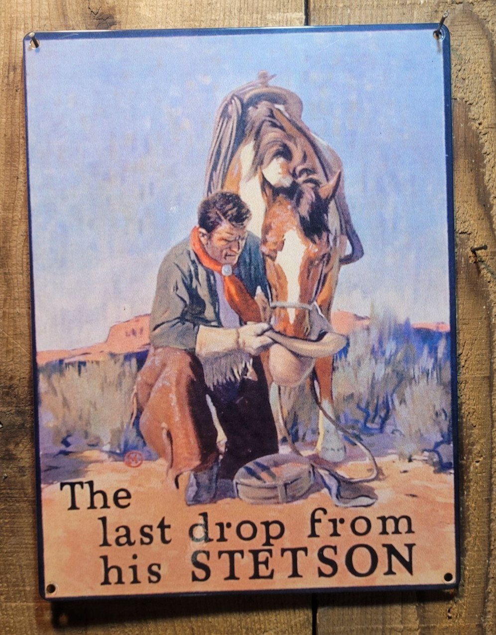 Vintage Stetson Hats cowboy advertisement art reproduction metal sign
