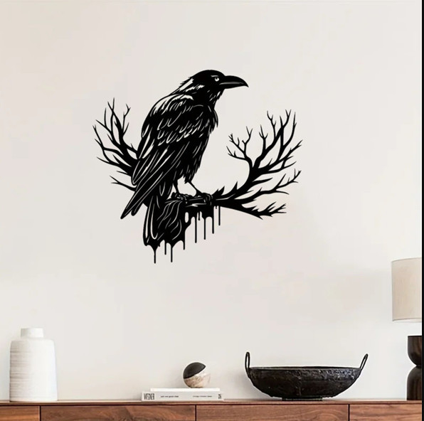 Gothic Black Crow Silhouette Metal Wall Art Decoration Indoor Outdoor