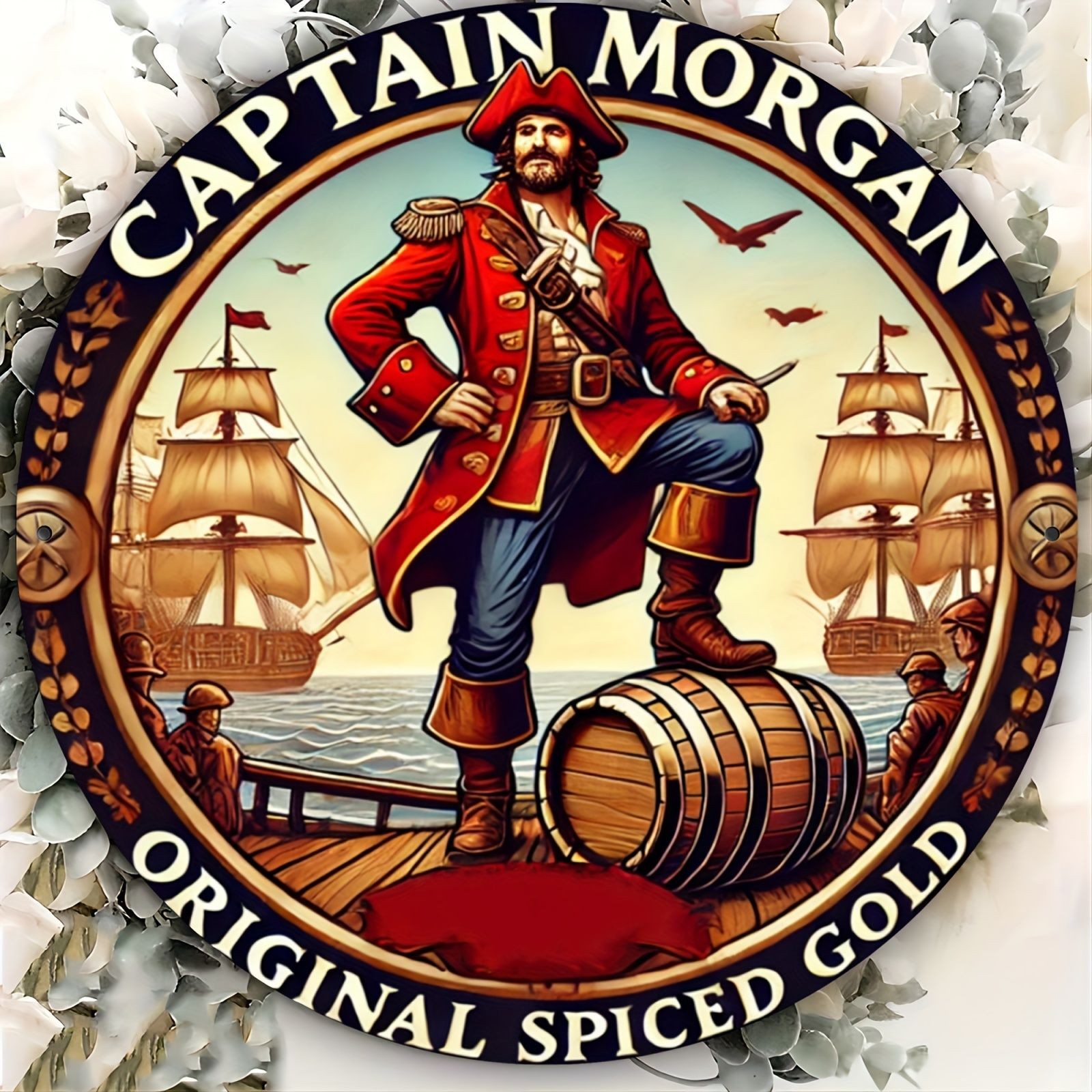 Vintage Captain Morgan Metal Sign Spiced Rum Bar Pub Home Wall Hanging Decor