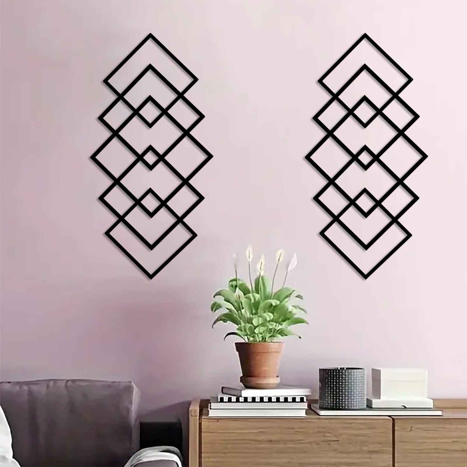 Large 2Pcs Abstract Metal Wall Art Decor, Black Modern Geometric Hanging Sign…