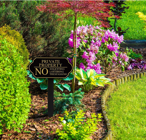 Private Property Sign for Yard, No Soliciting No Loitering No Trespassing Signs