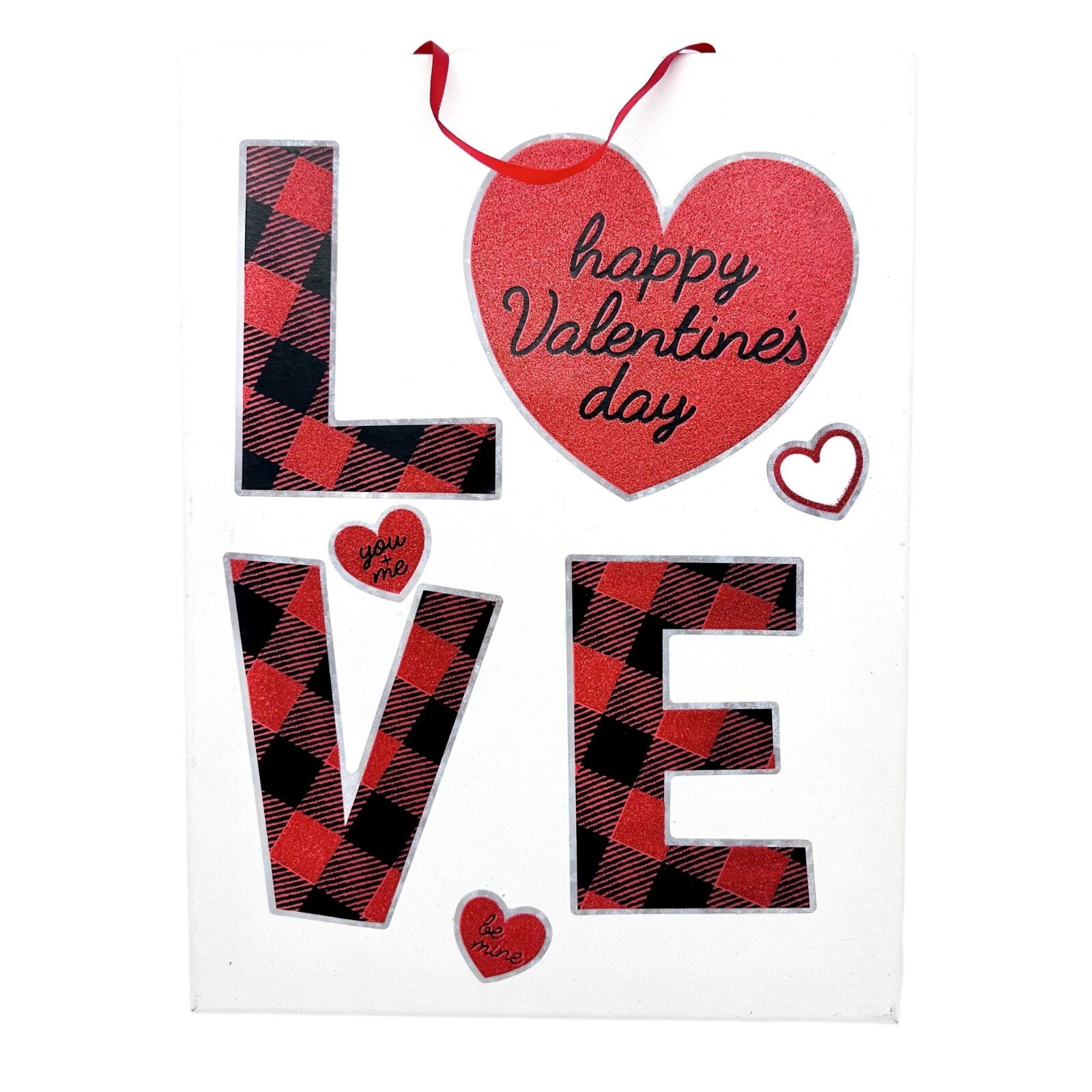 Canvas Sign 16 x 12 White Red Black LOVE Happy Valentine’s Day String Hanger