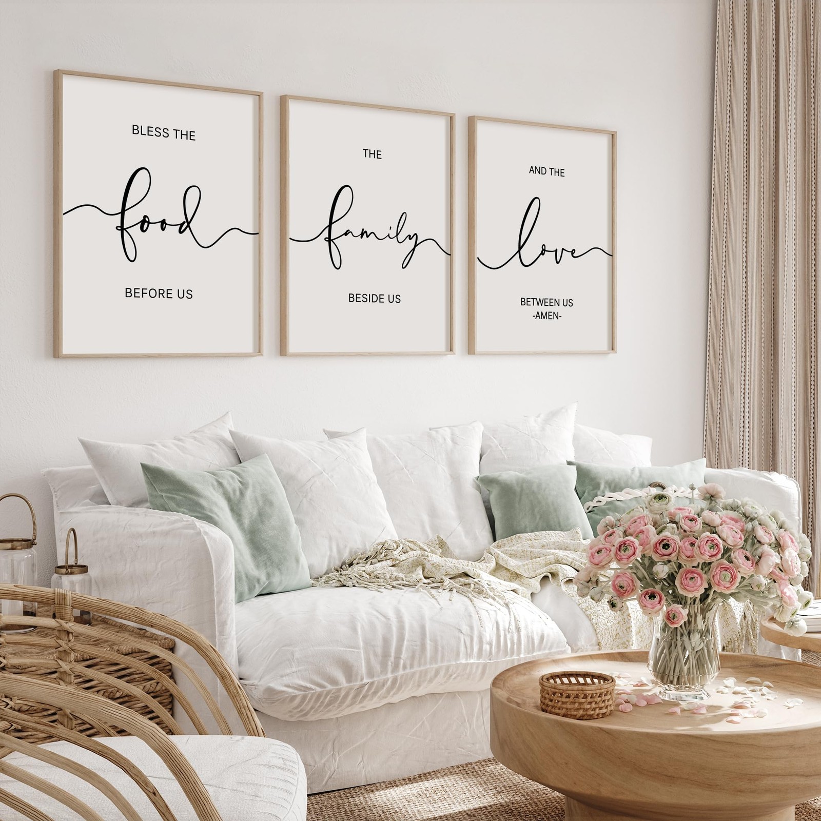 Set of 3 Framed Farmhouse Bless The Food Before Us Sign Kitchen Wall Decor fo…