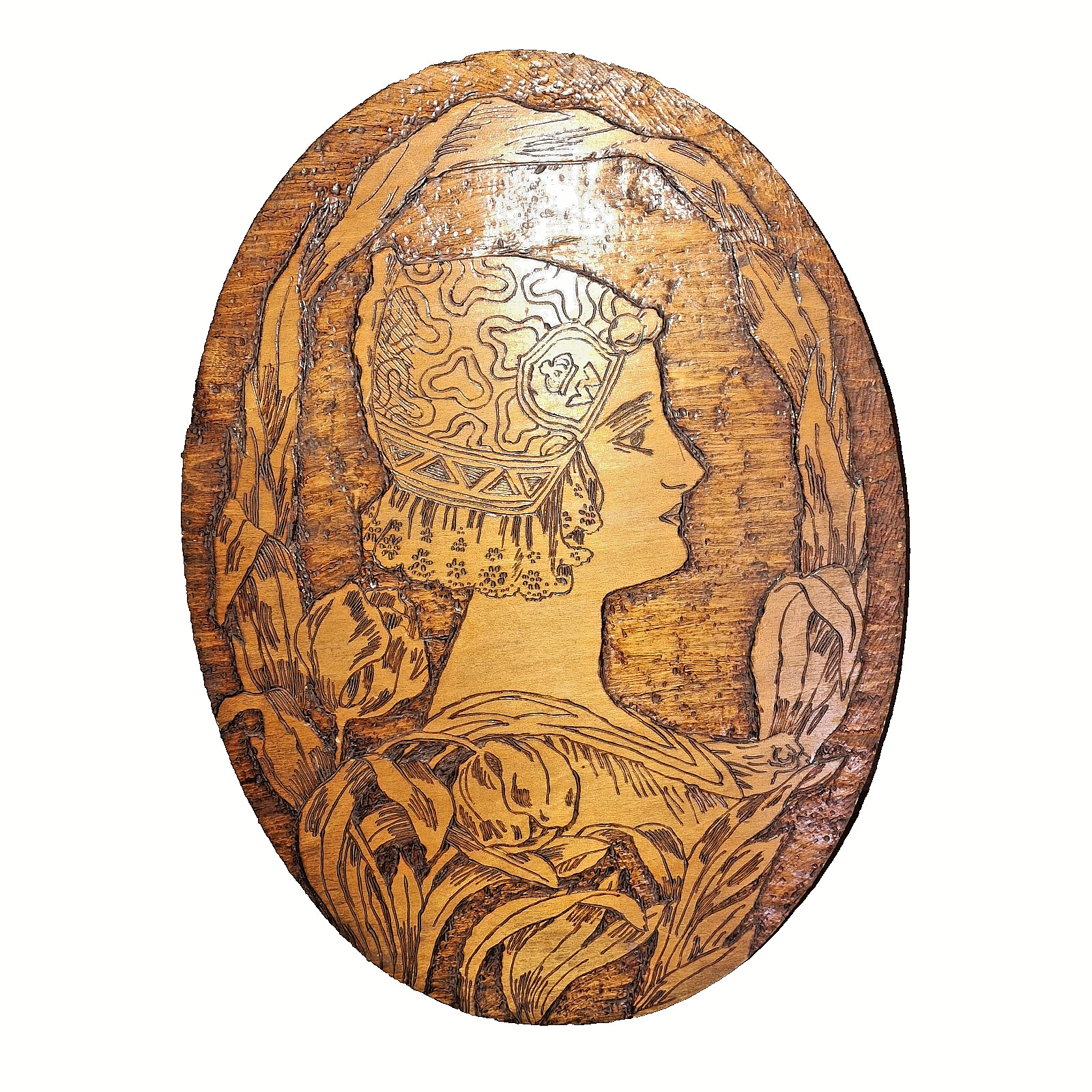 Antique Flemish Wall Art Lady Portrait Wood Country Farmhouse 1909