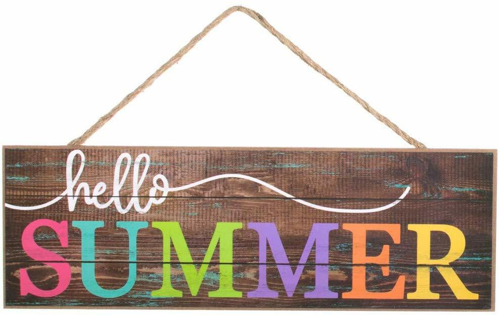 Rustic Wooden Hello Summer Sign – 15″ x 5″, Wood Wall Decor, Porch, Front Door,