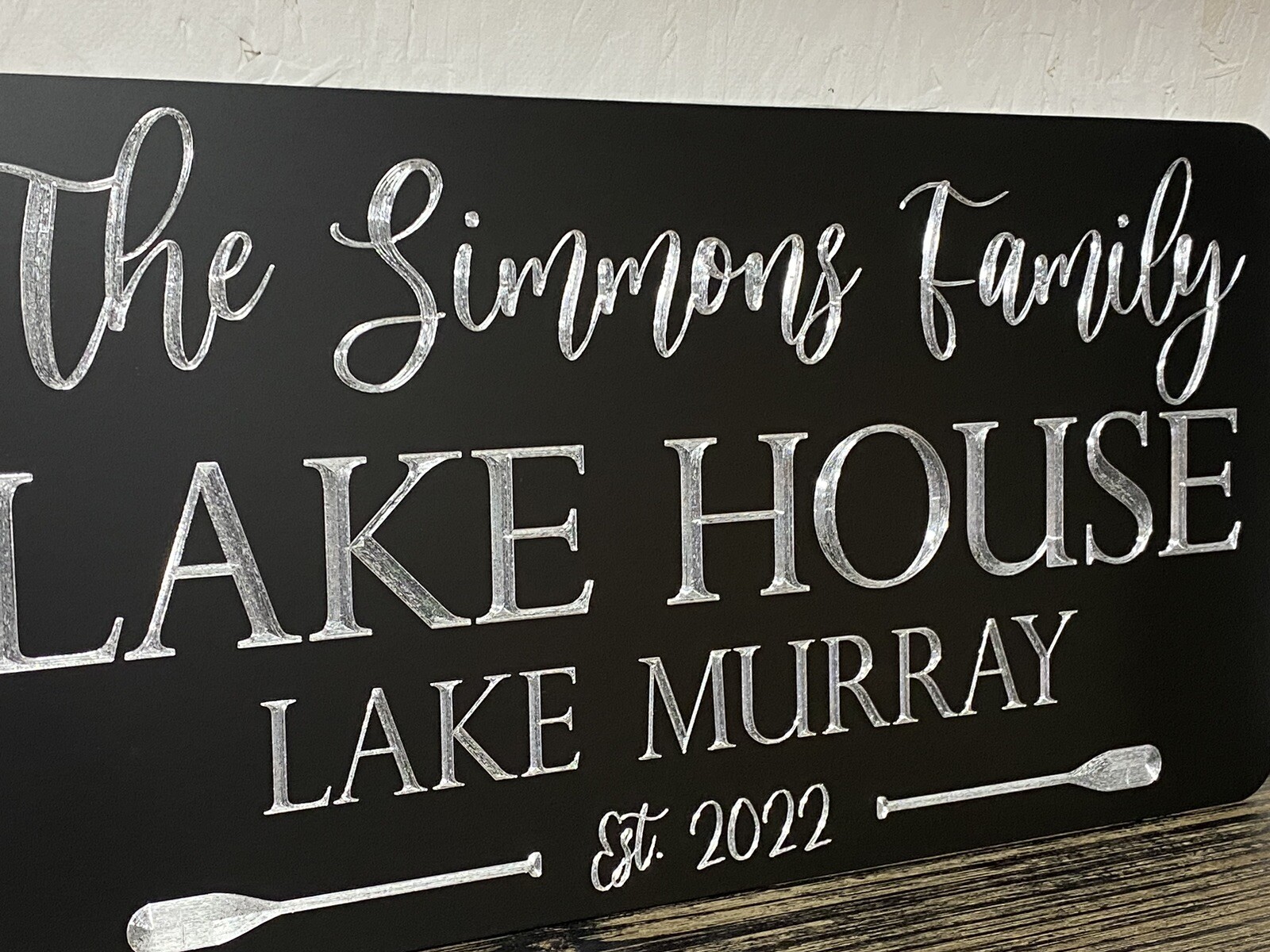 Engraved Personalized Custom Lake House Home Diamond Etched Metal 16×8 Sign Gift