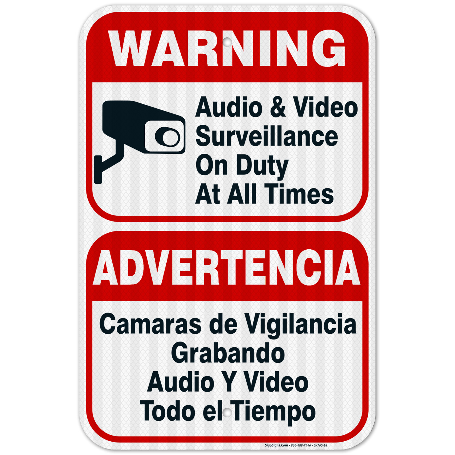 Audio & Video Surveillance Sign, Bilingual English Spanish,