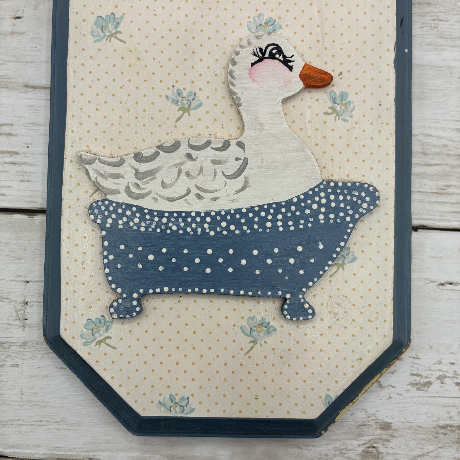 Vintage Style Country Bath Wall Plaque Decor Goose in Bathtub Handmade Wood Sign