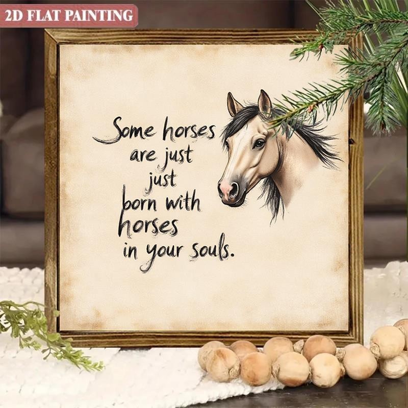 Sketch Light Horse Head & Soft Cursive Text Square Wooden Plaque Tabletop Gift