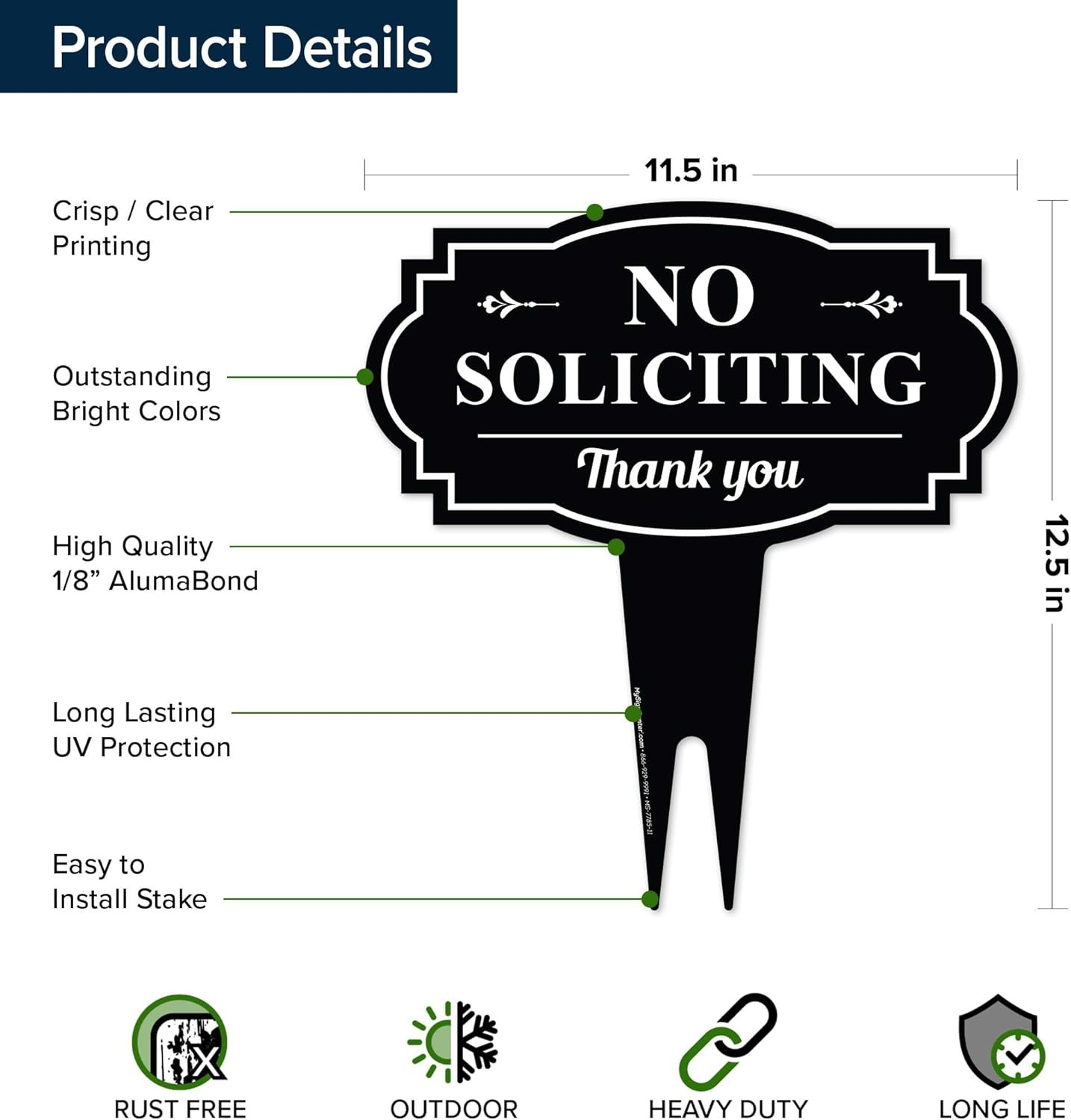 No Soliciting Yard Sign, No Solicitation In Ground 11×11 Inches, Rust Free ACM,