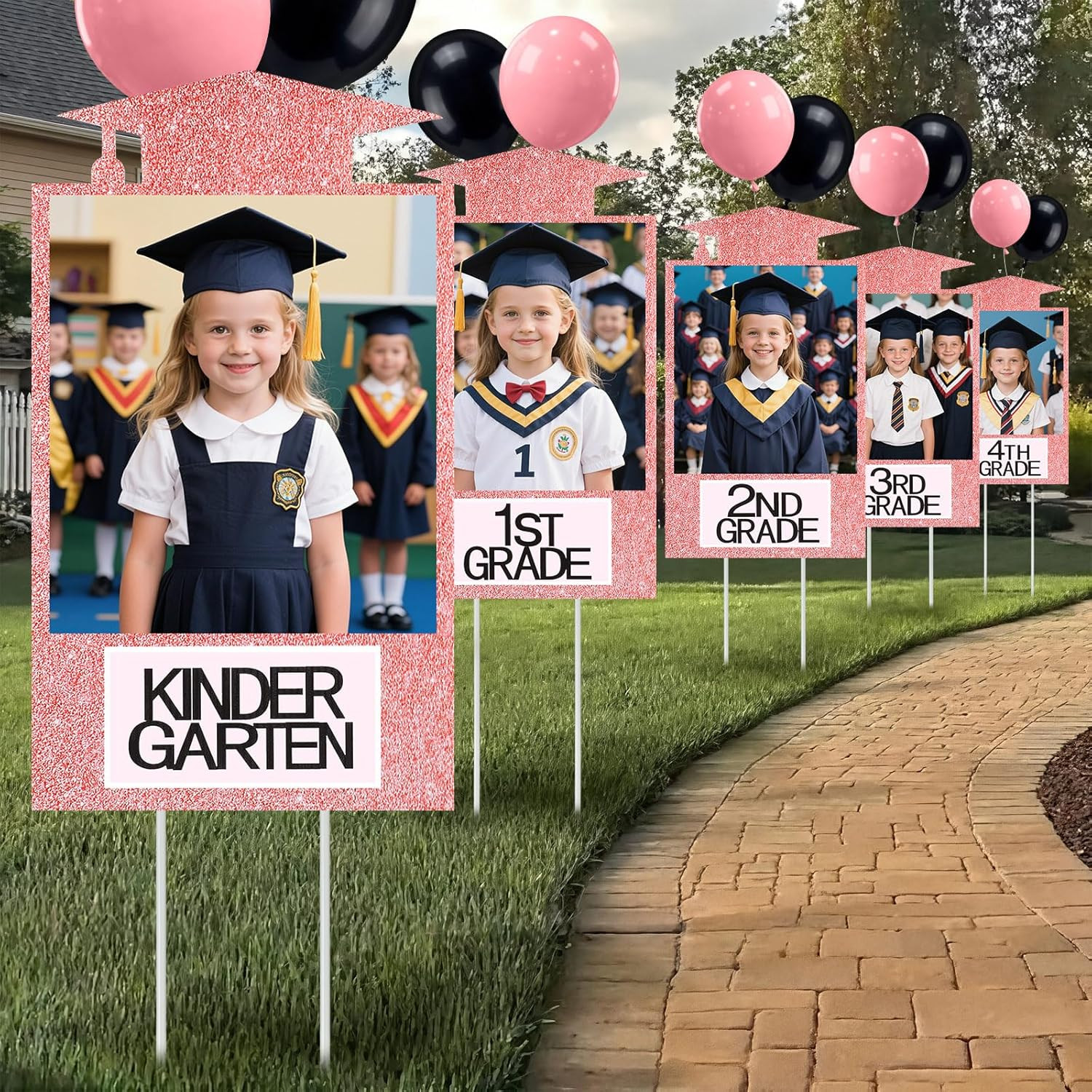 Briwooody 2026 Graduation Yard Signs K-12 Photo Display 13pcs Lawn Decor Pink