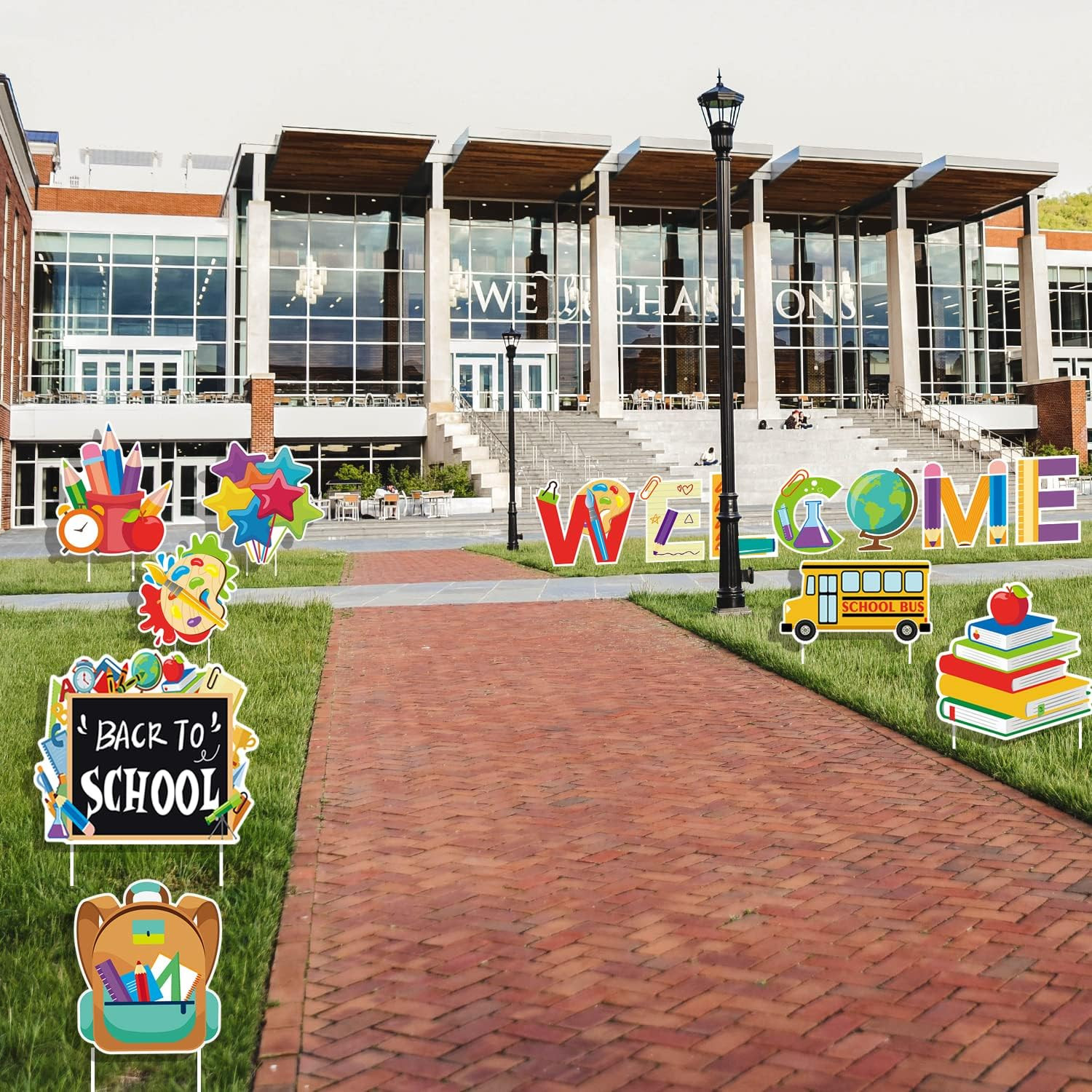 14 Pcs Welcome Back to School Yard Sign with Stakes Kindergarten Hallway Outdoor