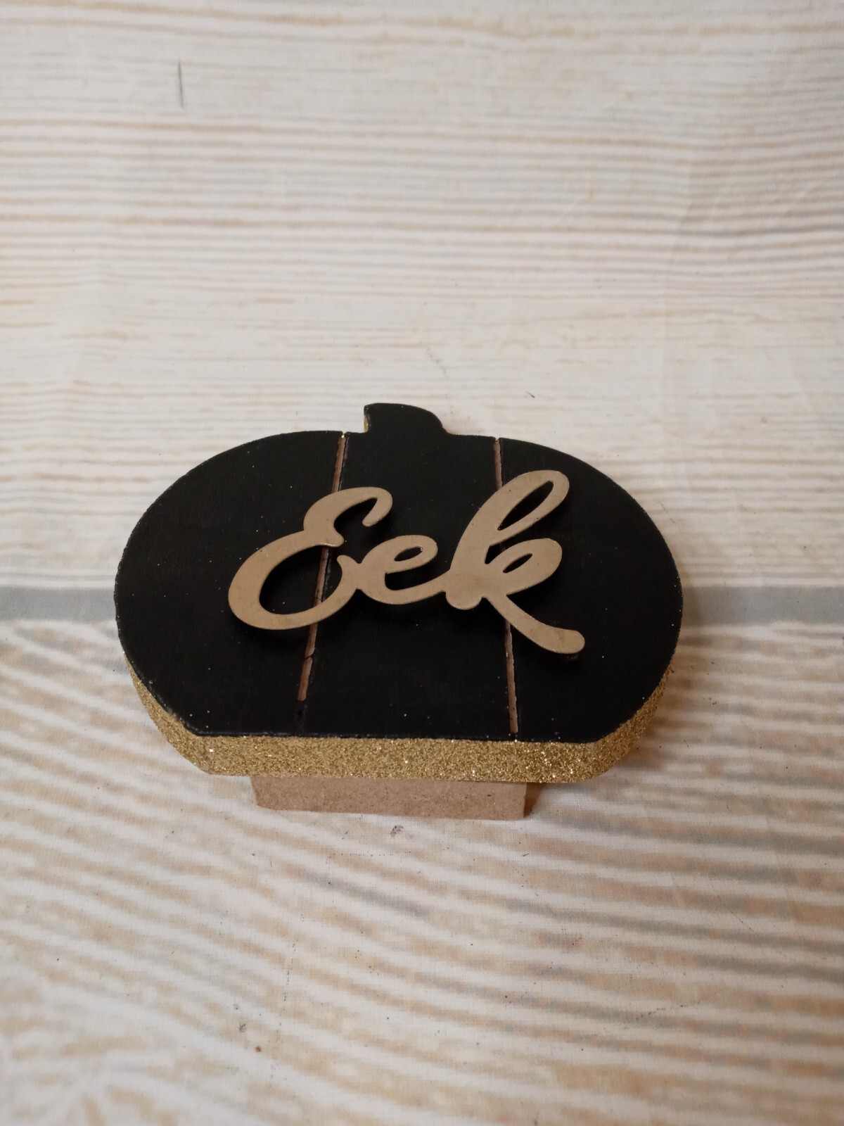 New! “EEK” Glitter Pumpkin Wood Sign Fall Decor Halloween Glam Black & Gold