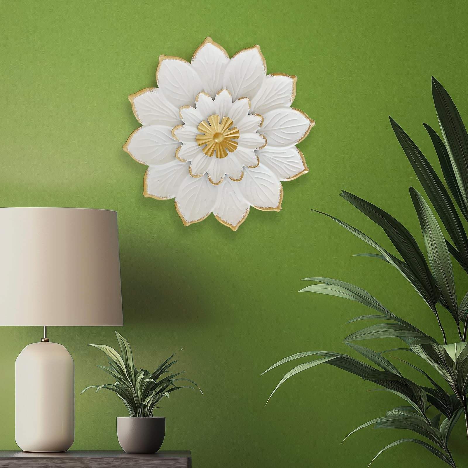 9.2“ White and Gold Metal Flower Wall Art, Modern Rustic Floral Decor for Ind…