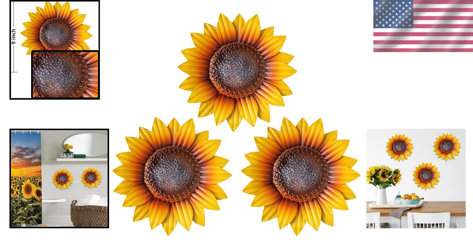 Fall-Themed 3 Pack 9” Sunflower Wall Art – Handmade Metal Decor for Any Room