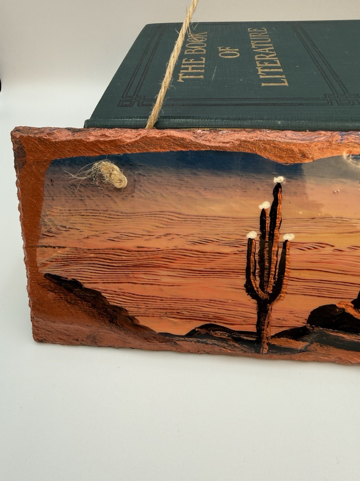 Vintage Flagstone Painted Desert Landscape Wall Hanging 11×3.5”