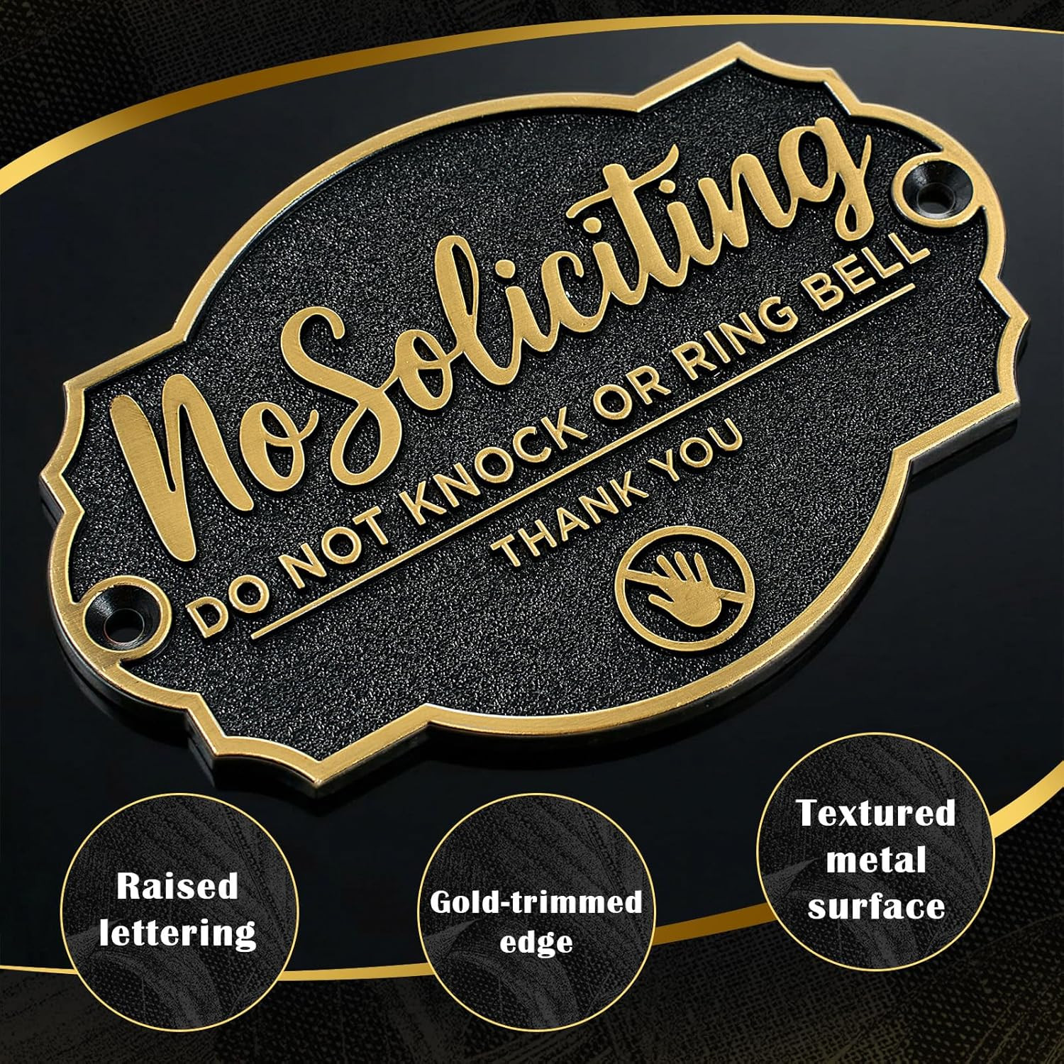 Brass No Soliciting Sign for House Front Door No Soliciting Wall Plaque Self Adh