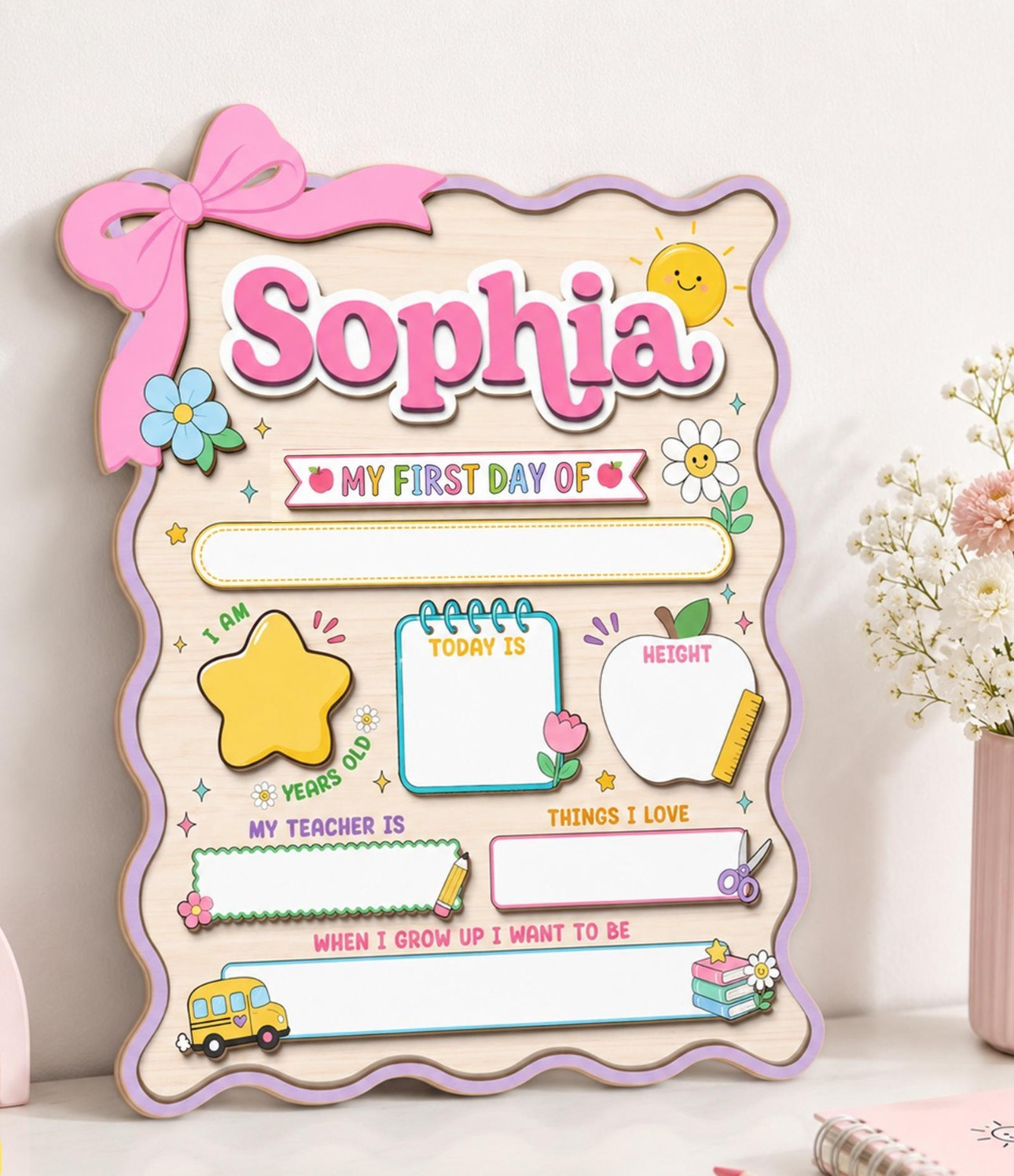 Personalized First & Last Day School Sign, Reusable Kids Photo Board