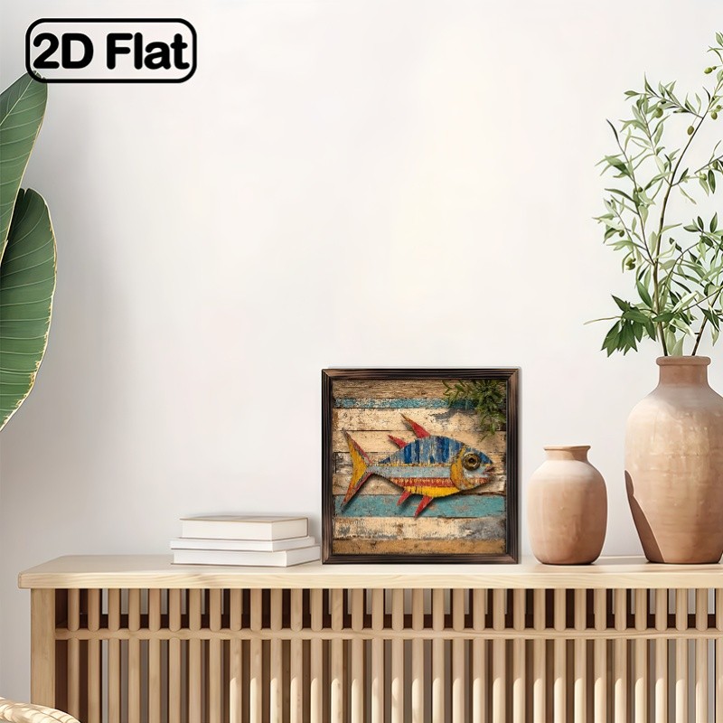 Folk art fish wooden plaque rustic coastal home decor beach theme